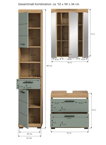 Badezimmer-Set Scout 3 | Salbei / Artisan Eiche | 3-teilig