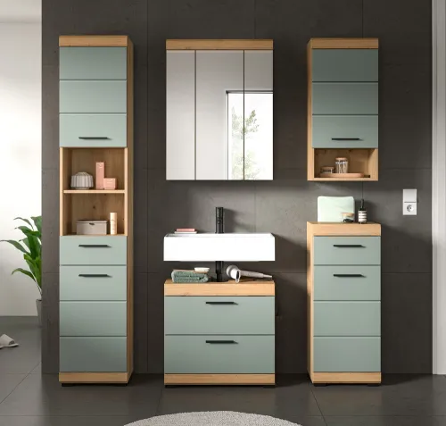 Badezimmer-Set Scout 3 | Salbei / Artisan Eiche | 5-teilig | ohne Aufsatzleuchte