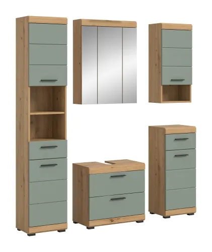 Badezimmer-Set Scout 3 | Salbei / Artisan Eiche | 5-teilig | ohne Aufsatzleuchte