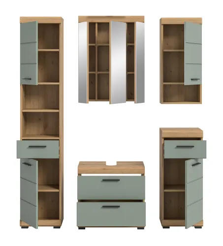 Badezimmer-Set Scout 3 | Salbei / Artisan Eiche | 5-teilig | optional Aufsatzleuchte