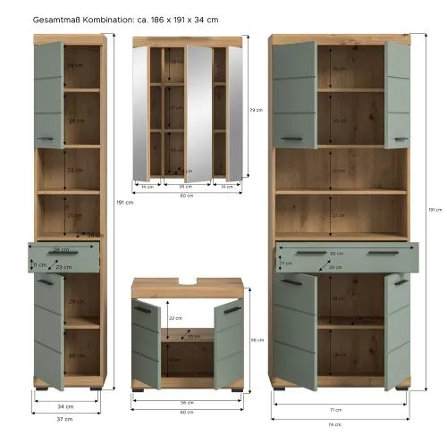 Badezimmer-Set Scout 4 | Salbei / Artisan Eiche | 4-teilig 1a