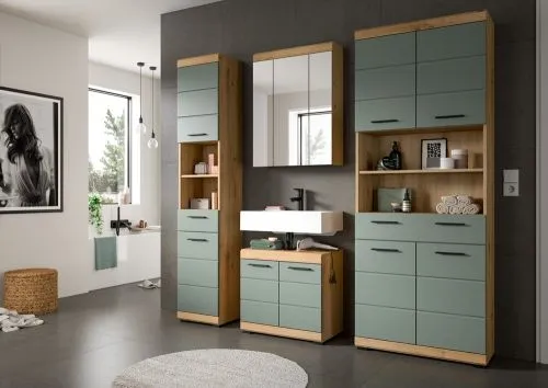 Badezimmer-Set Scout 4 | Salbei / Artisan Eiche | 4-teilig | mit Aufsatzleuchte