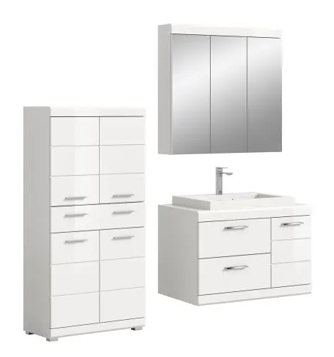 Badezimmer-Set Scout 4 | weiß Hochglanz / weiß | 3-teilig mit Aufsatzleuchte