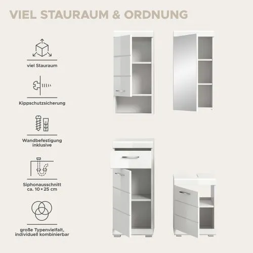 Badezimmer-Set Scout 4 | weiß Hochglanz / weiß | 4-teilig ohne Aufsatzleuchte