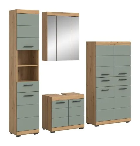 Badezimmer-Set Scout 5 | Salbei / Artisan Eiche | 4-teilig | mit Aufsatzleuchte
