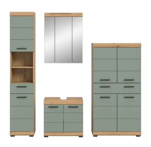 Badezimmer-Set Scout 5 | Salbei / Artisan Eiche | 4-teilig | mit Aufsatzleuchte