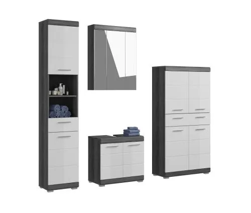 Badezimmer-Set Scout 5 | weiß Hochglanz / rauchsilber | 4-teilig | LED Beleuchtung