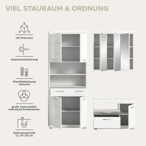 Badezimmer-Set Scout 5 | weiß Hochglanz / weiß | 3-teilig