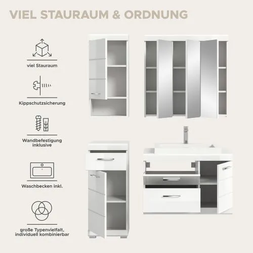 Badezimmer-Set Scout 5 | weiß Hochglanz / weiß | 4-teilig