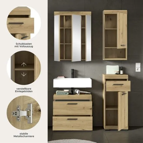 Badezimmer-Set Scout 6 | Artisan Eiche | 4-teilig mit Aufsatzleuchte