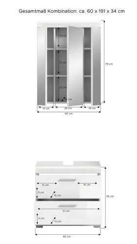 Badezimmer-Set Scout 6 | weiß Hochglanz / weiß | 2-teilig | optional Aufsatzleuchte