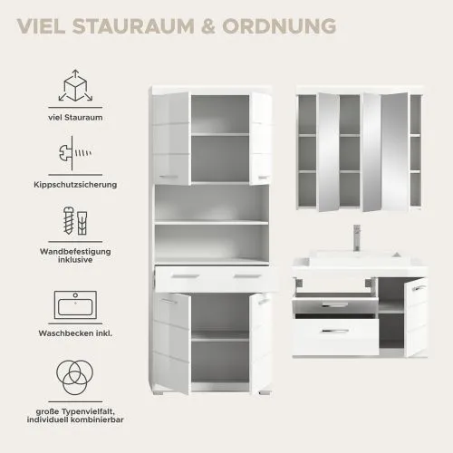 Badezimmer-Set Scout 6 | weiß Hochglanz / weiß | 3-teilig ohne Aufsatzleuchte