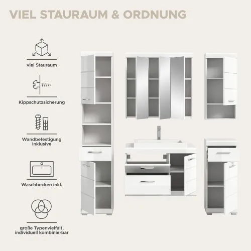 Badezimmer-Set Scout 6 | weiß Hochglanz / weiß | 5-teilig