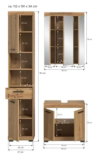 Badezimmer-Set Scout | Artisan Eiche | 3-teilig ohne Aufsatzleuchte