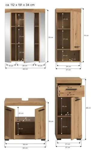 Badezimmer-Set Scout | Artisan Eiche | 4-teilig mit Aufsatzleuchte