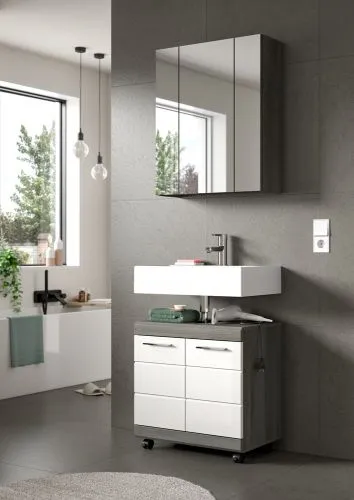 Badezimmer-Set Scout auf Rollen | weiß Hochglanz / rauchsilber | 2-teilig 1