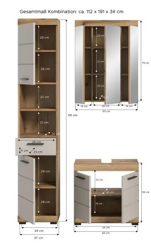 Badezimmer-Set Scout | Kaschmir / Evoak Oak | 3-teilig ohne Aufsatzleuchte