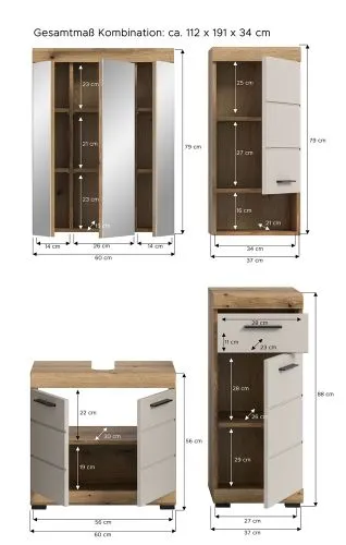 Badezimmer-Set Scout | Kaschmir / Evoak Oak | 4-teilig mit Aufsatzleuchte