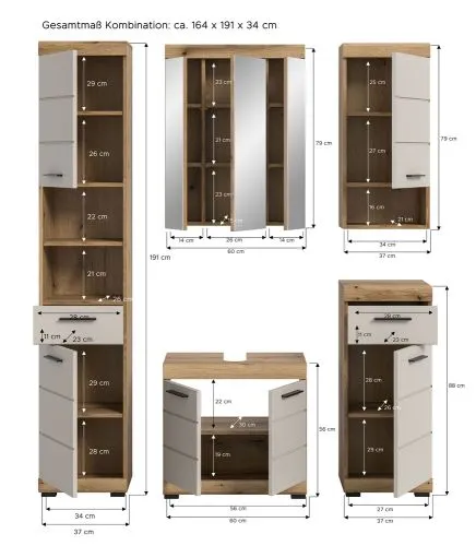Badezimmer-Set Scout | Kaschmir / Evoak Oak | 5-teilig mit Aufsatzleuchte