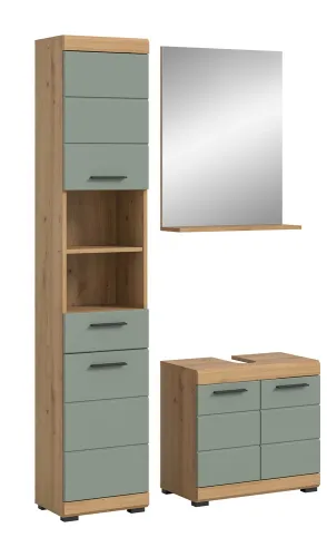 Badezimmer-Set Scout | Salbei / Artisan Eiche | 3-teilig | mit Aufsatzleuchte