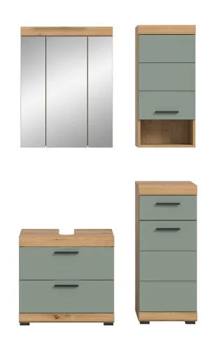 Badezimmer-Set Scout 6 | Salbei / Artisan Eiche | 4-teilig | mit Aufsatzleuchte