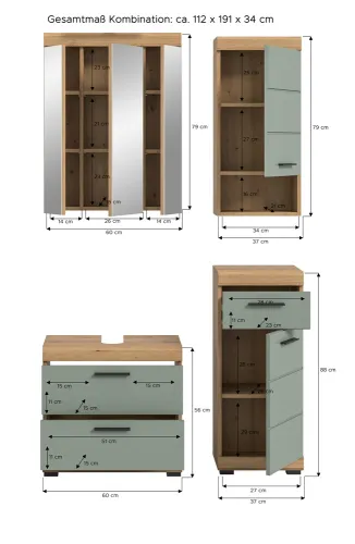 Badezimmer-Set Scout 6 | Salbei / Artisan Eiche | 4-teilig | optional Aufsatzleuchte