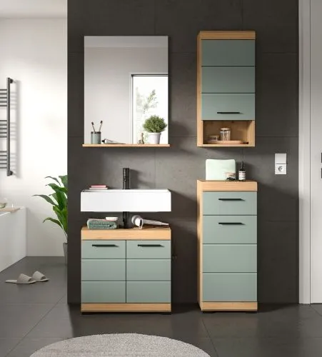 Badezimmer-Set Scout | Salbei / Artisan Eiche | 4-teilig | optional Aufsatzleuchte