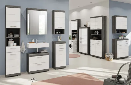 Badezimmer-Set Scout | weiß Hochglanz / rauchsilber | 3-teilig