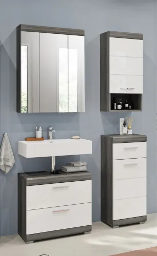 Badezimmer-Set Scout | weiß Hochglanz / rauchsilber | 4-teilig