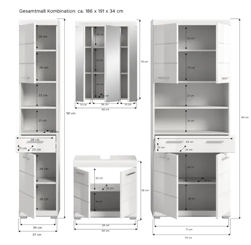 Badezimmer-Set Scout | weiß Hochglanz / weiß | 4-teilig