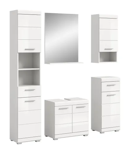Badezimmer-Set Scout 3 | weiß Hochglanz / weiß | 5-teilig | optional Aufsatzleuchte