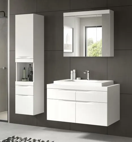 Badezimmer Set Viana 2 | 3-teilig | weiß | inkl. Waschbecken mit Badaufsatzleuchte
