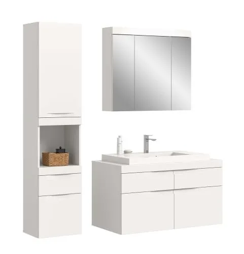 Badezimmer Set Viana 2 | 3-teilig | weiß | inkl. Waschbecken mit Badaufsatzleuchte