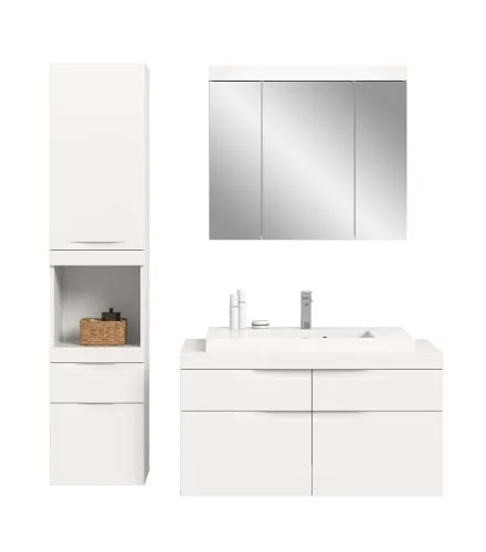 Badezimmer Set Viana 2 | 3-teilig | weiß | inkl. Waschbecken mit Badaufsatzleuchte
