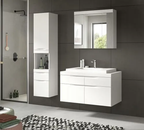 Badezimmer Set Viana | 2-teilig | weiß | inkl. Waschbecken mit Aufsatzleuchte