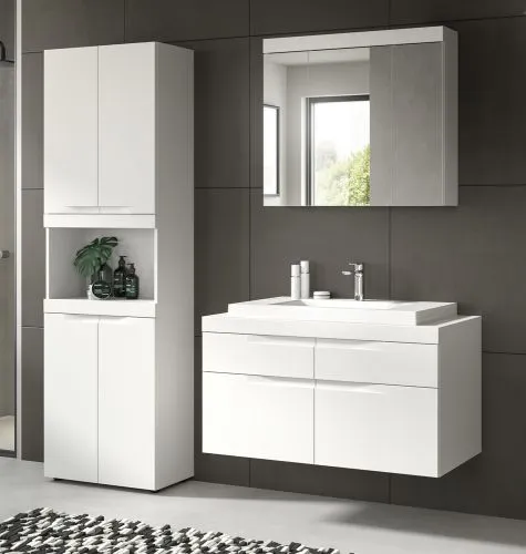 Badezimmer Set Viana 3 | 3-teilig | weiß | inkl. Waschbecken mit Badaufsatzleuchte