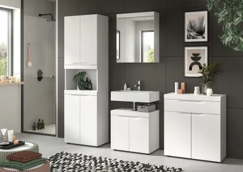 Badezimmer Set Viana | 4-teilig | weiß mit Aufsatzleuchte