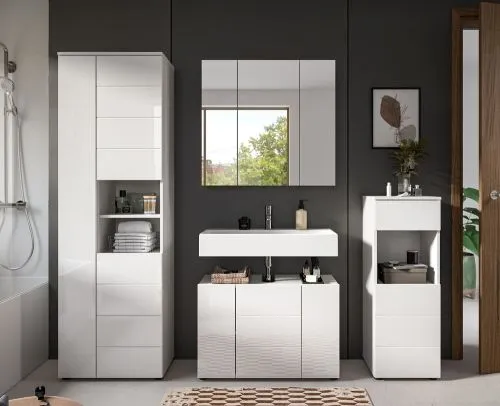 Badezimmer-Set Vira 1 | 4-teilig | weiß / weiß Hochglanz