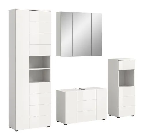 Badezimmer-Set Vira 1 | 4-teilig | weiß / weiß Hochglanz