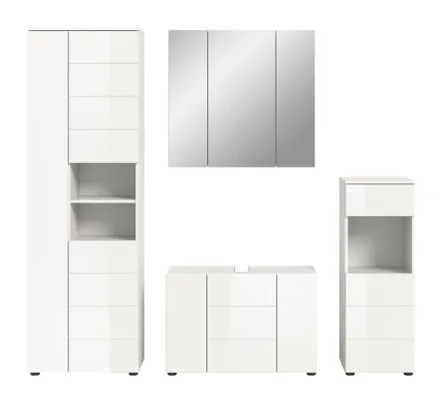 Badezimmer-Set Vira 1 | 4-teilig | weiß / weiß Hochglanz | optional LED Beleuchtung