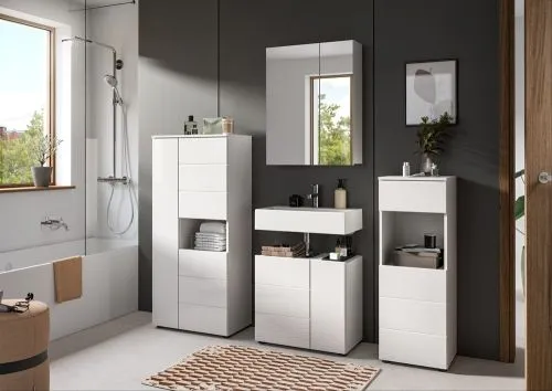 Badezimmer-Set Vira 2 | 4-teilig | weiß / weiß Hochglanz