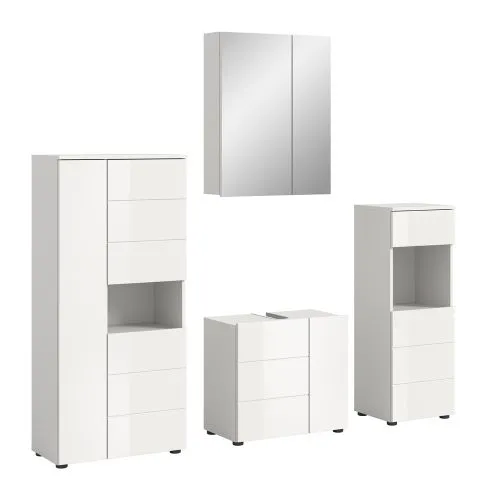 Badezimmer-Set Vira 2 | 4-teilig | weiß / weiß Hochglanz | optional LED Beleuchtung