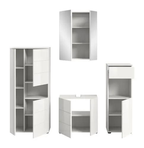 Badezimmer-Set Vira 2 | 4-teilig | weiß / weiß Hochglanz | optional LED Beleuchtung