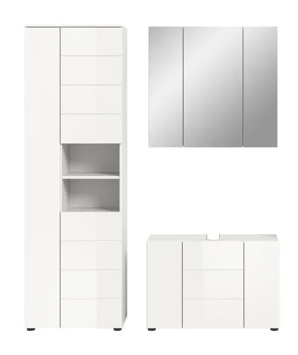 Badezimmer-Set Vira | 3-teilig | weiß / weiß Hochglanz | mit Aufzatzleuchte 1