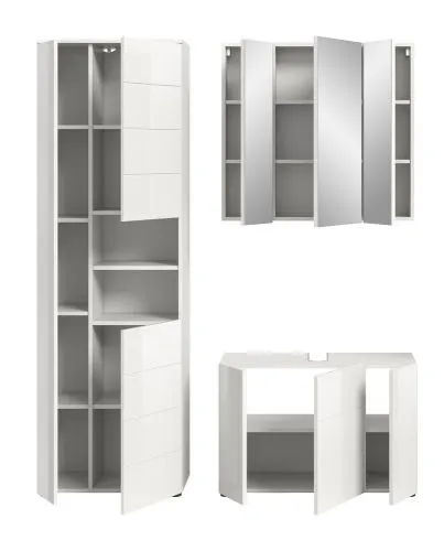 Badezimmer-Set Vira | 3-teilig | weiß / weiß Hochglanz | mit Aufzatzleuchte 1