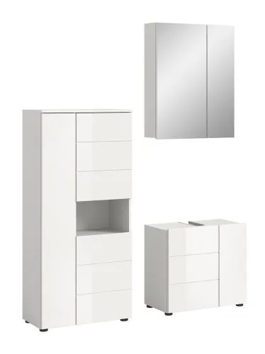 Badezimmer-Set Vira | 3-teilig | weiß / weiß Hochglanz | mit Aufzatzleuchte 2