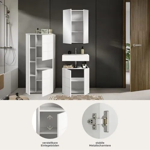Badezimmer-Set Vira | 3-teilig | weiß / weiß Hochglanz | mit Aufzatzleuchte 2