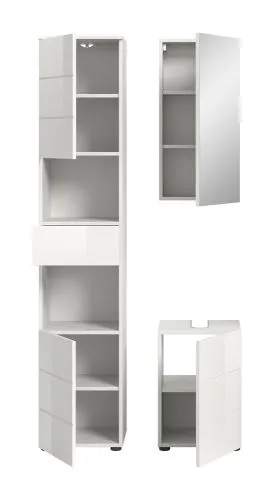 Badezimmer-Set Vira | 3-teilig | weiß / weiß Hochglanz | mit Aufzatzleuchte