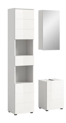 Badezimmer-Set Vira | 3-teilig | weiß / weiß Hochglanz | optional LED Beleuchtung