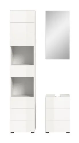 Badezimmer-Set Vira | 3-teilig | weiß / weiß Hochglanz | optional LED Beleuchtung